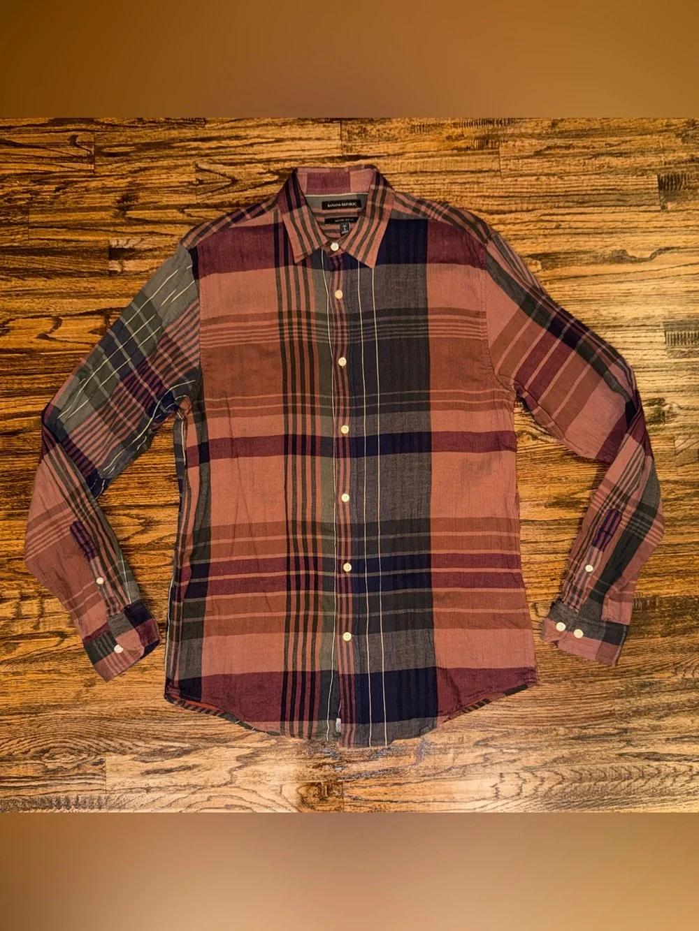 Banana Republic Untucked Slim Fit Button-Up Casual Shirt Fall Plaid Size Large